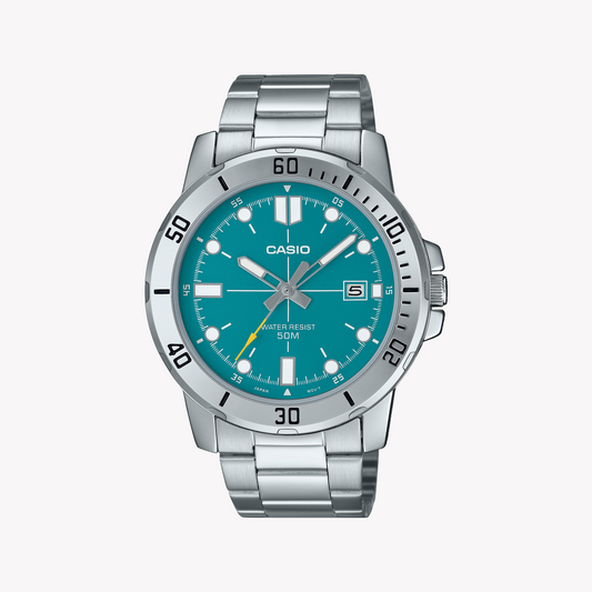 CASIO MTP-VD01D-3E2VUDF SPORTY ELEGANCE - STYLISH MEN'S WATCH WITH BLUE DIAL & STAINLESS STEEL BAND