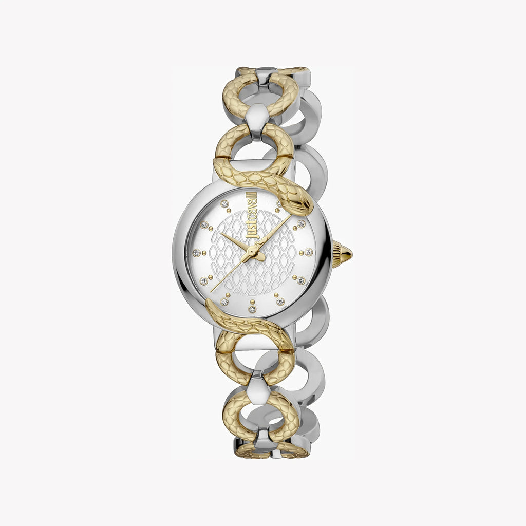 JUST CAVALLI Women's Watch with Silver Stainless Steel Case and Silver & Gold Stainless Steel Band