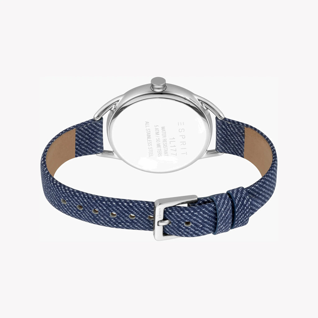ESPRIT Women's Watch with Silver Stainless Steel Case and Blue Leather Band