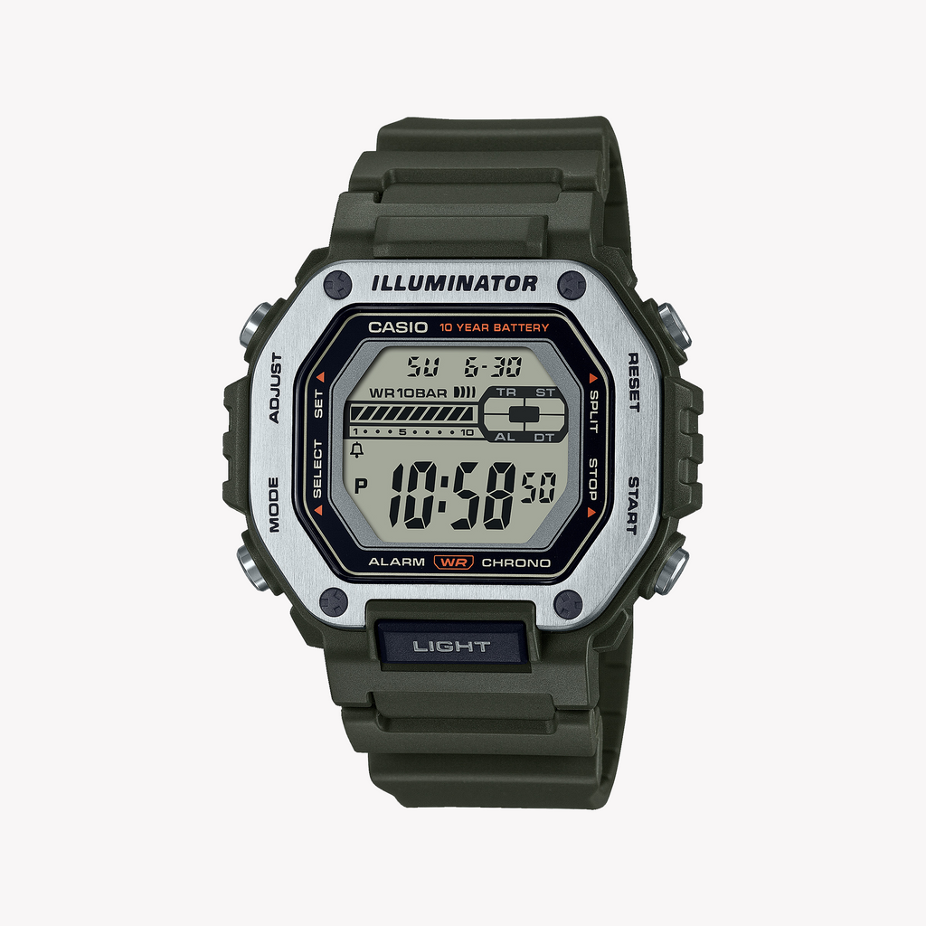 CASIO MWD-110H-3AVDF - ADVENTURE-READY MEN'S WATCH IN VIBRANT GREEN RESIN, DIGITAL DIAL & 100M WATER RESISTANCE