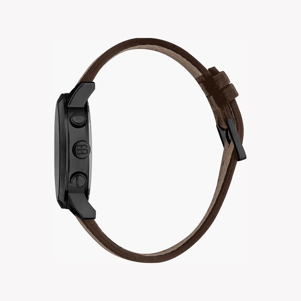 ESPRIT MEN'S TIMEPIECE - ELEGANT BROWN LEATHER & BLACK DIAL STAINLESS STEEL WATCH