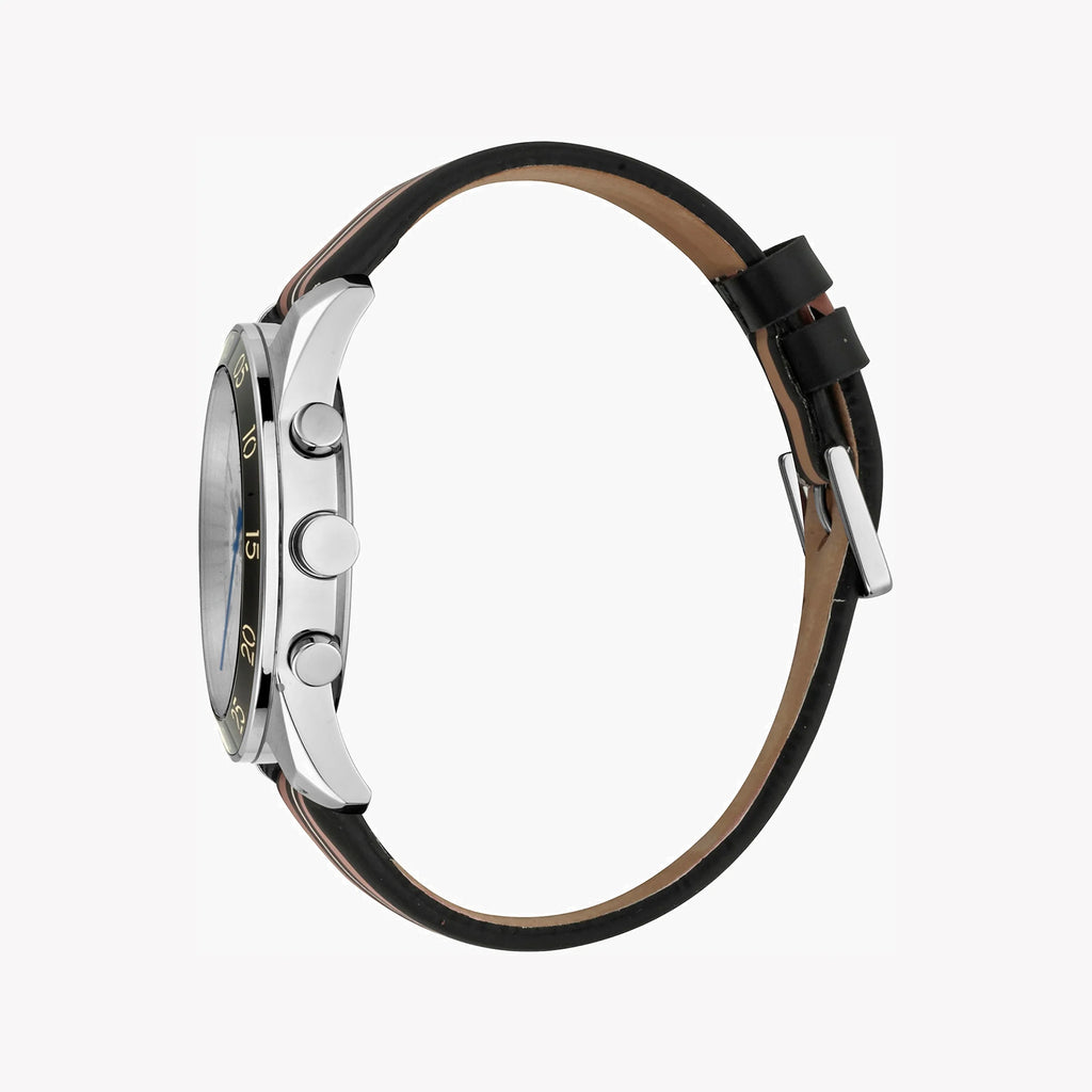 ESPRIT MEN'S CLASSIC ELEGANCE WATCH - STYLISH BLACK LEATHER & SILVER DIAL, 44MM
