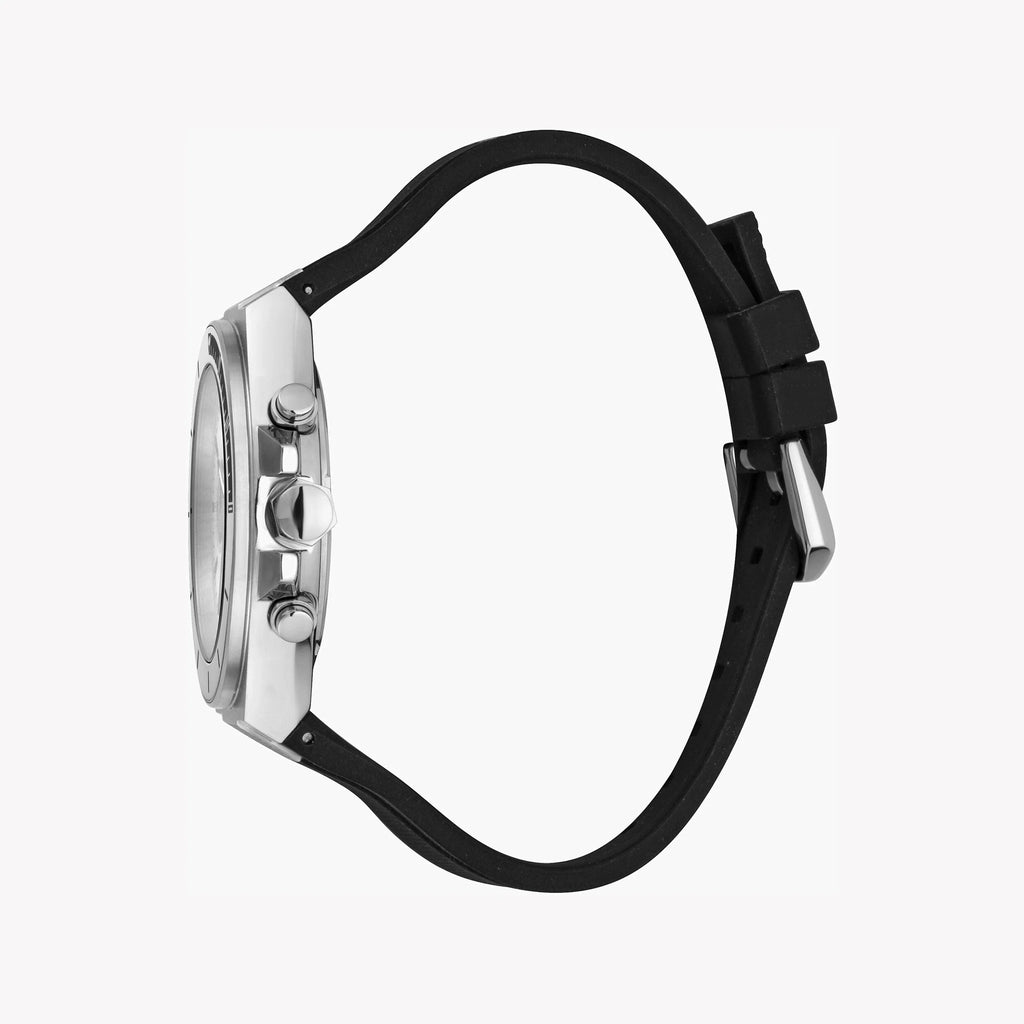 JUST CAVALLI JC1G139P0015 - ELEGANT SILVER DIAL MEN'S WATCH WITH BLACK SILICONE BAND