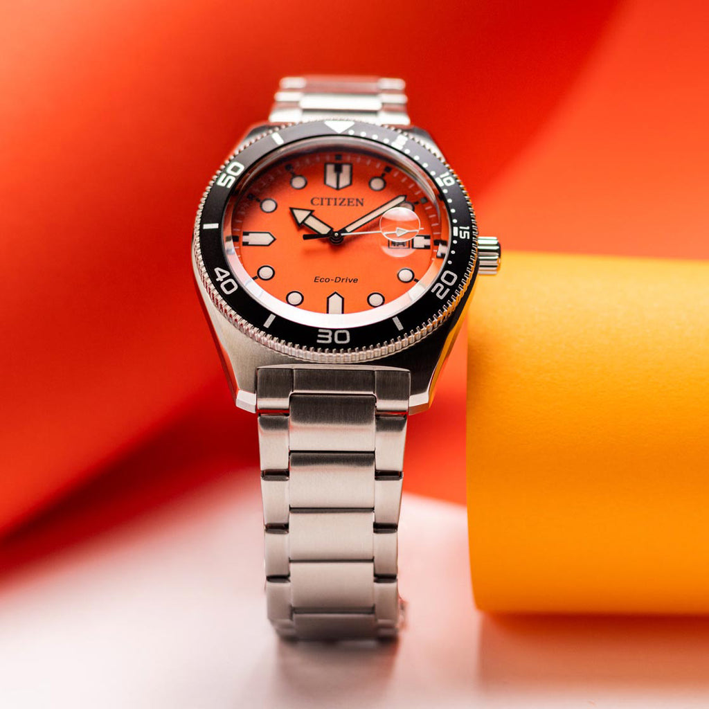 CITIZEN AW1760-81X BOLD PRECISION - DYNAMIC MEN'S WATCH with Silver Band & Vibrant Orange Dial