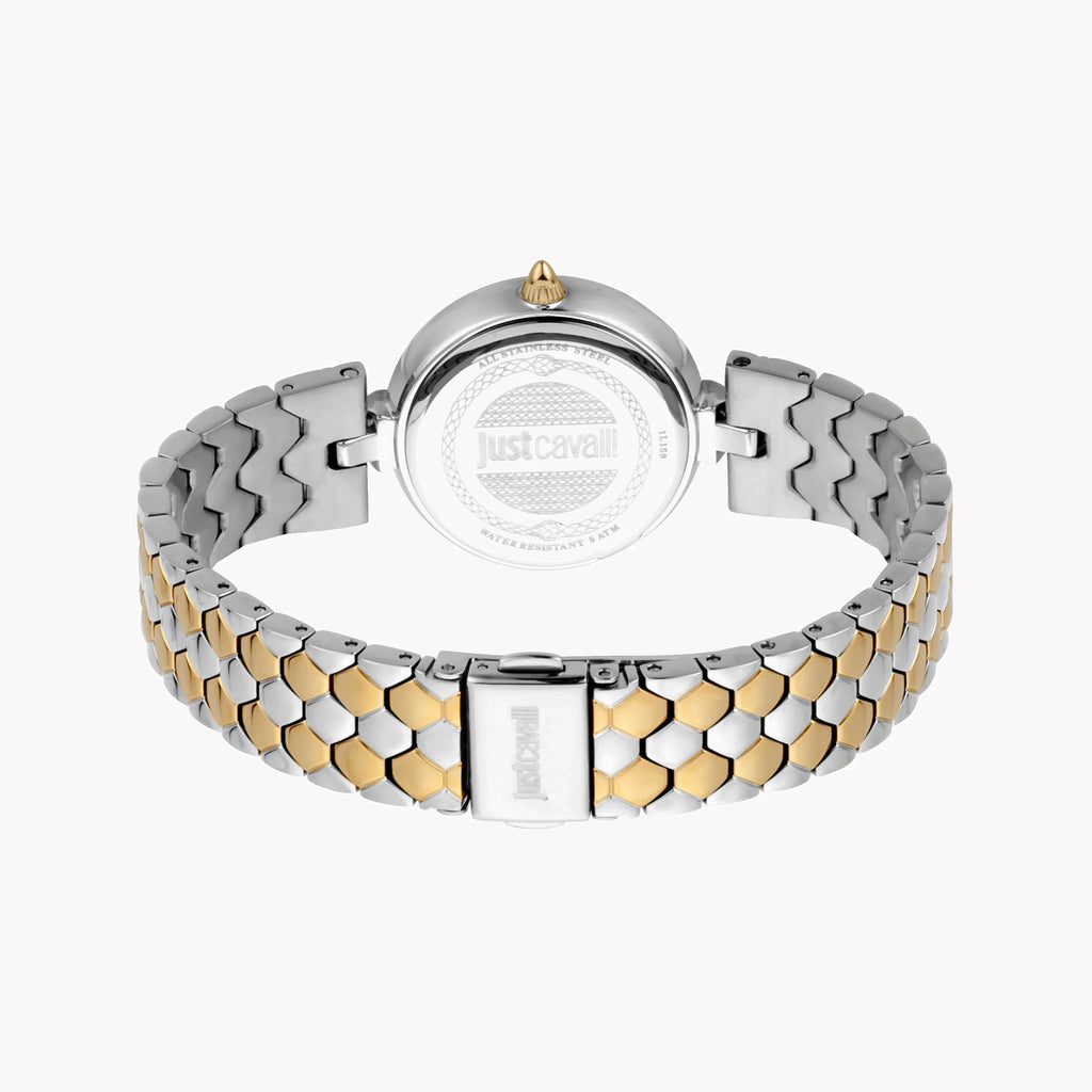 JUST CAVALLI Women's Watch with Silver Stainless Steel Case and Silver & Gold Stainless Steel Band