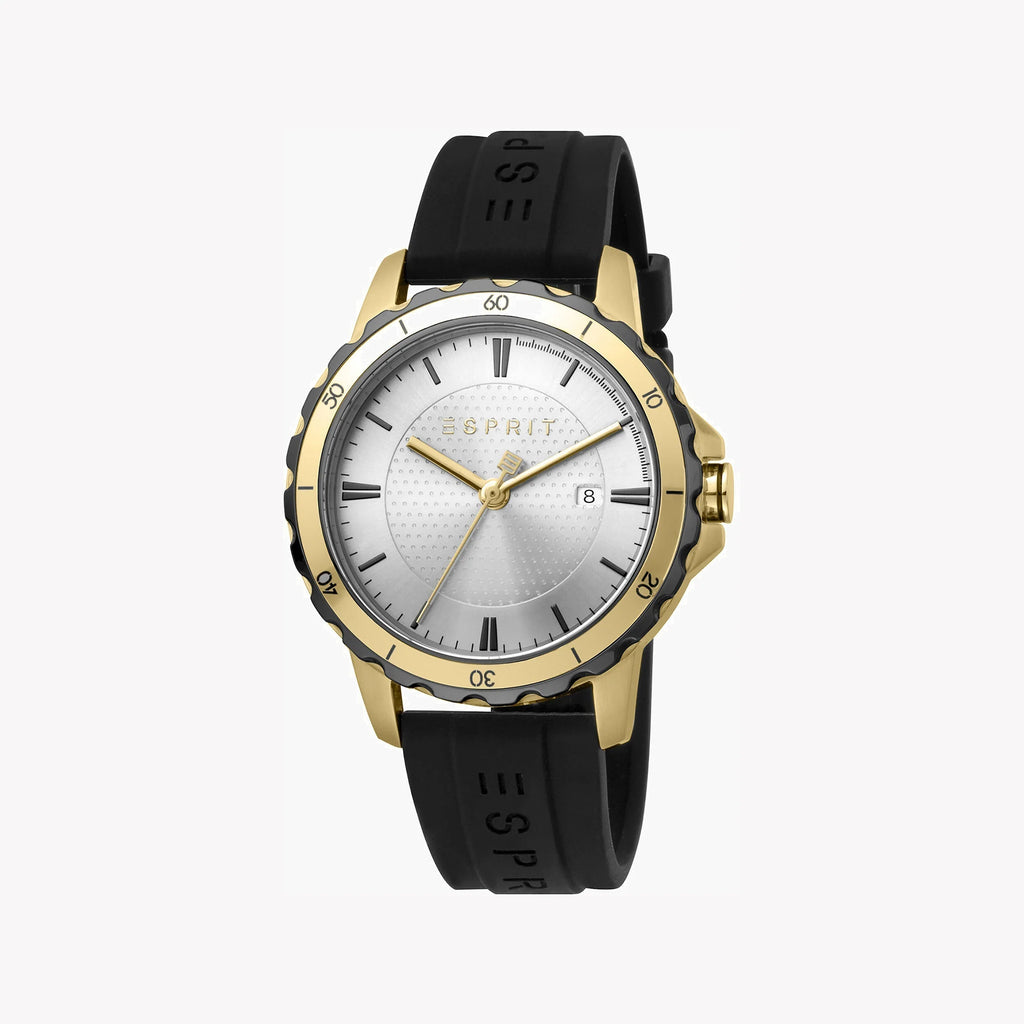 ESPRIT MEN'S WATCH - TIMELESS STYLING WITH BLACK RUBBER BAND & SILVER DIAL