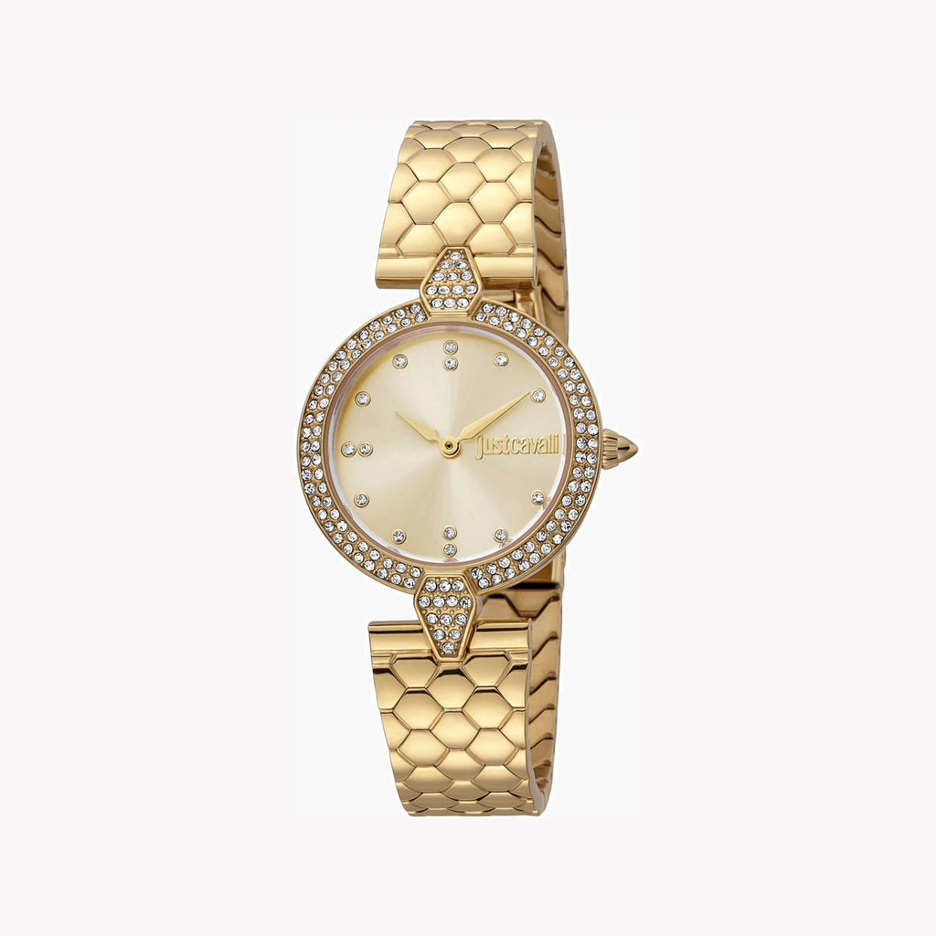JUST CAVALLI Women's Watch with Gold Stainless Steel Case and Gold Stainless Steel Band