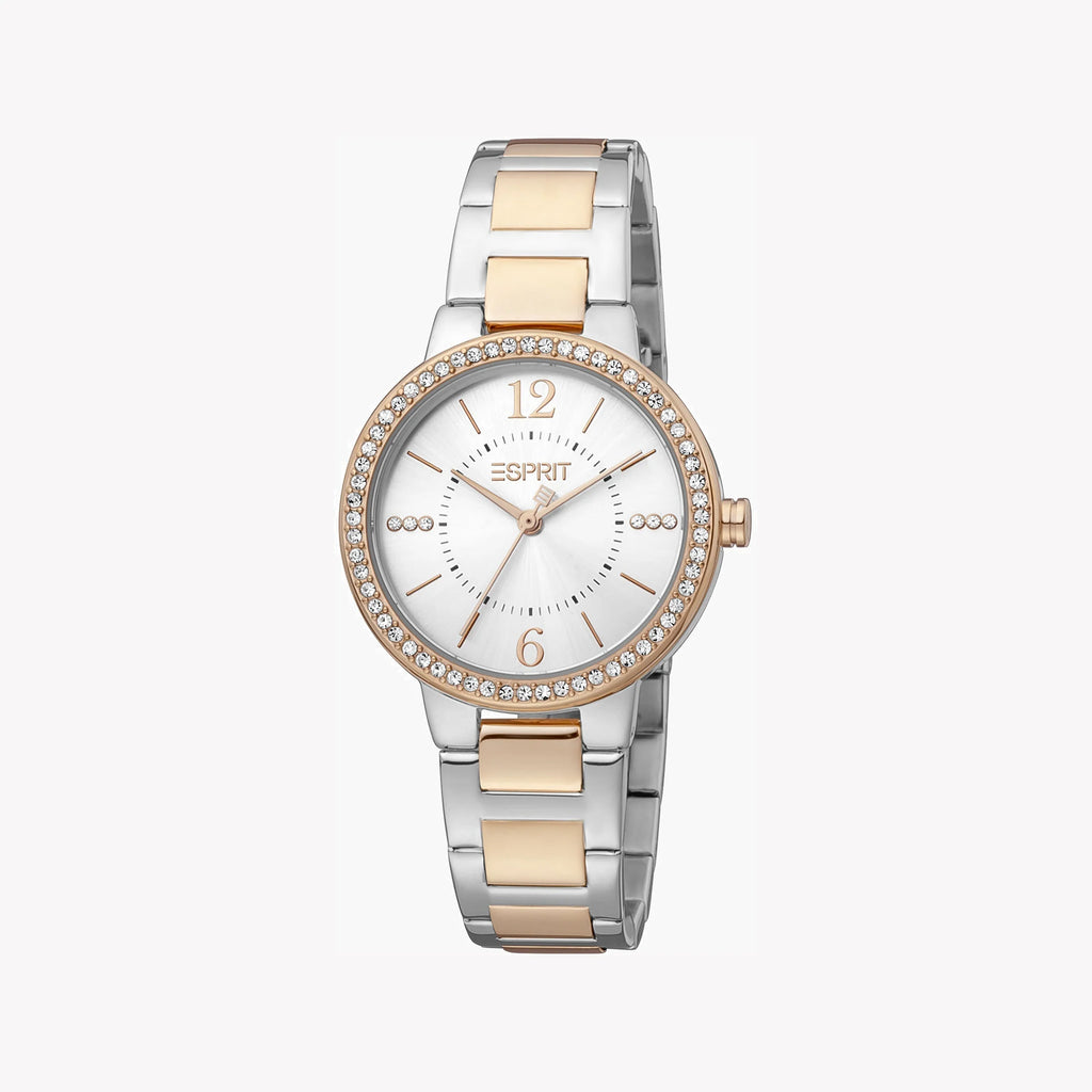 ESPRIT Women's Watch with Silver Stainless Steel Case and Silver & Rose Gold Stainless Steel Band