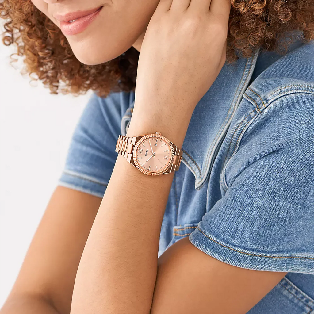 Scarlette Three-Hand Date Rose Gold-Tone Stainless Steel Watch ES5258