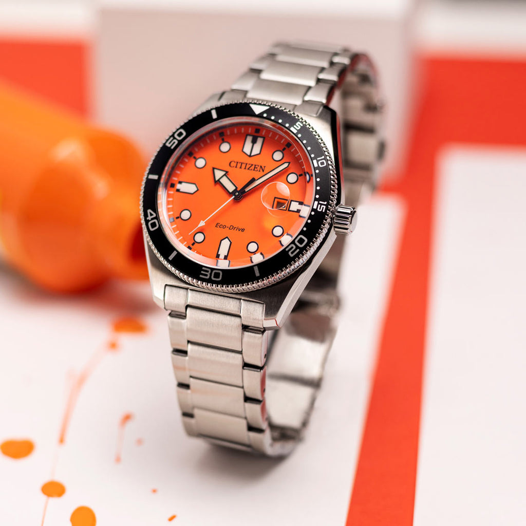 CITIZEN AW1760-81X BOLD PRECISION - DYNAMIC MEN'S WATCH with Silver Band & Vibrant Orange Dial