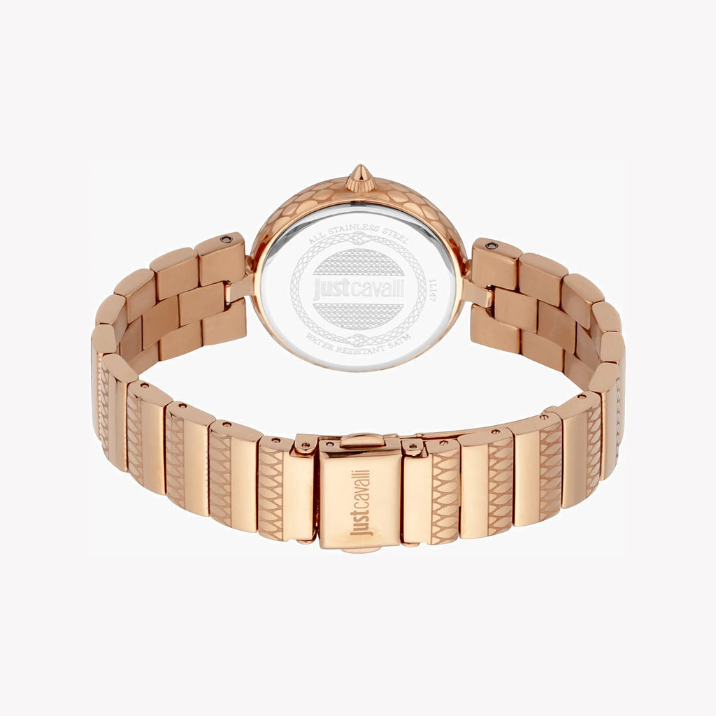 JUST CAVALLI Women's Watch with Rose Gold Stainless Steel Case and Rose Gold Stainless Steel Band