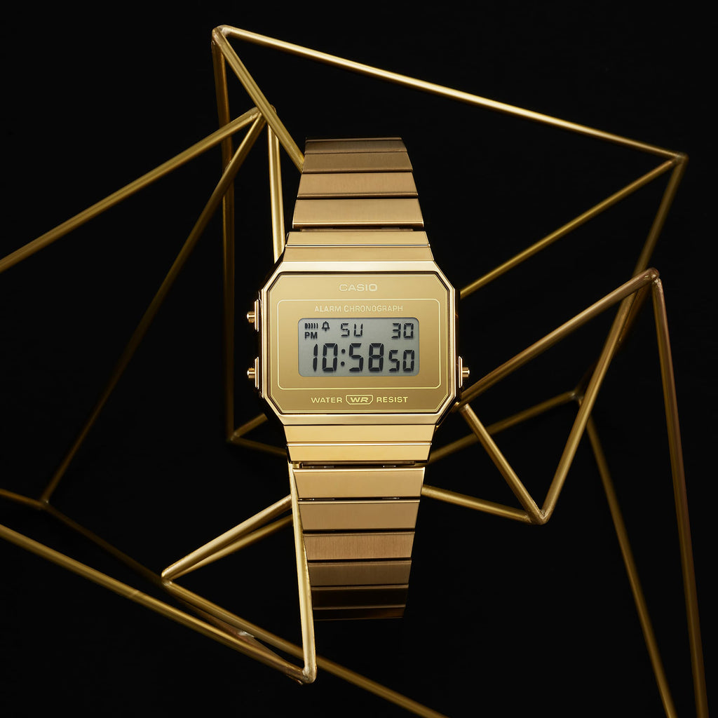 CASIO A700WEVG-9ADF ELEGANCE - GOLDEN GLORY TIMEPIECE Unisex Watch with gold stainless steel band and digital dial