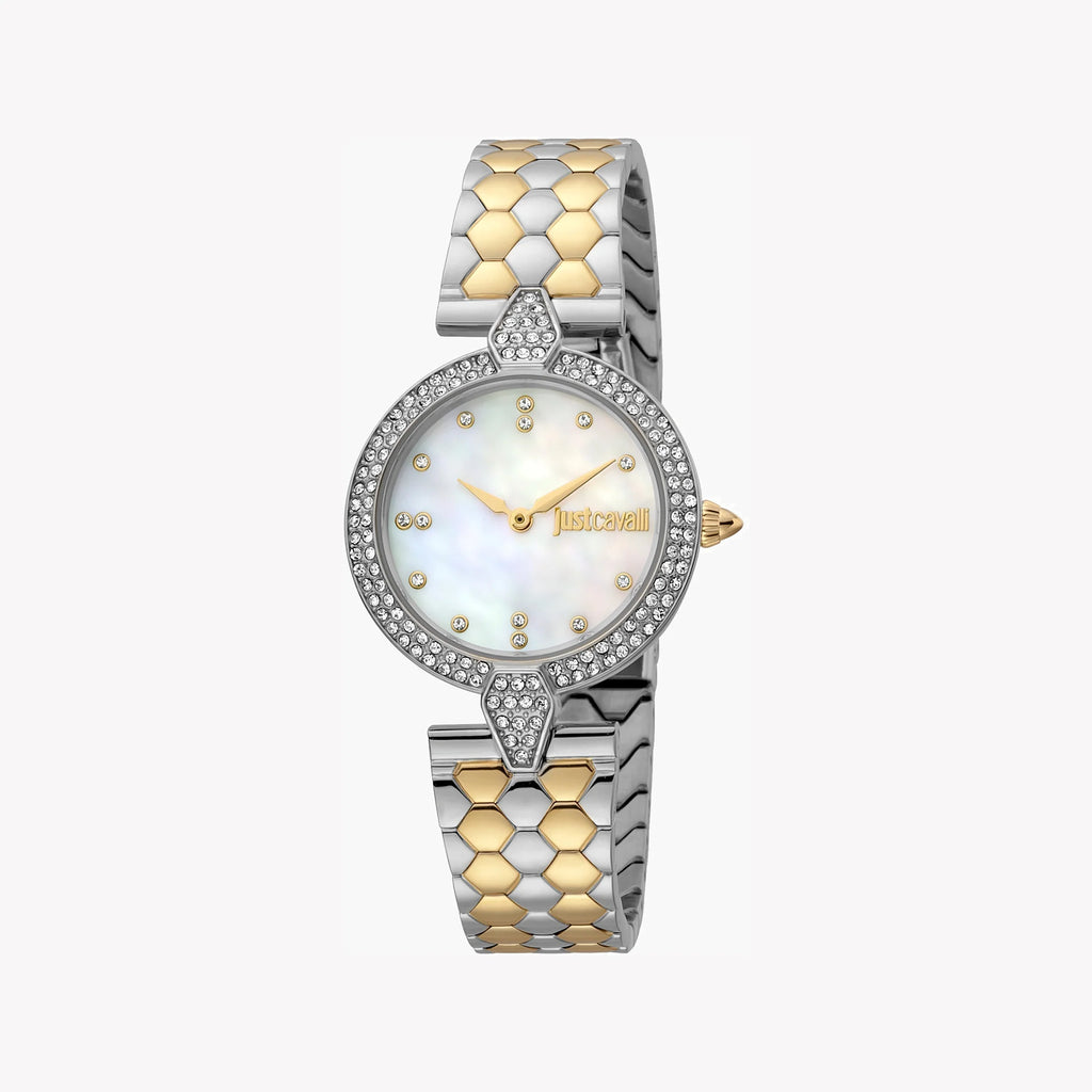 JUST CAVALLI Women's Watch with Silver Stainless Steel Case and Silver & Gold Stainless Steel Band