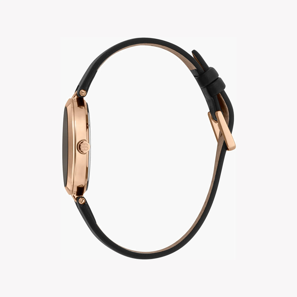 ESPRIT Women's Watch with Rose Gold Stainless Steel Case and Black Leather Band