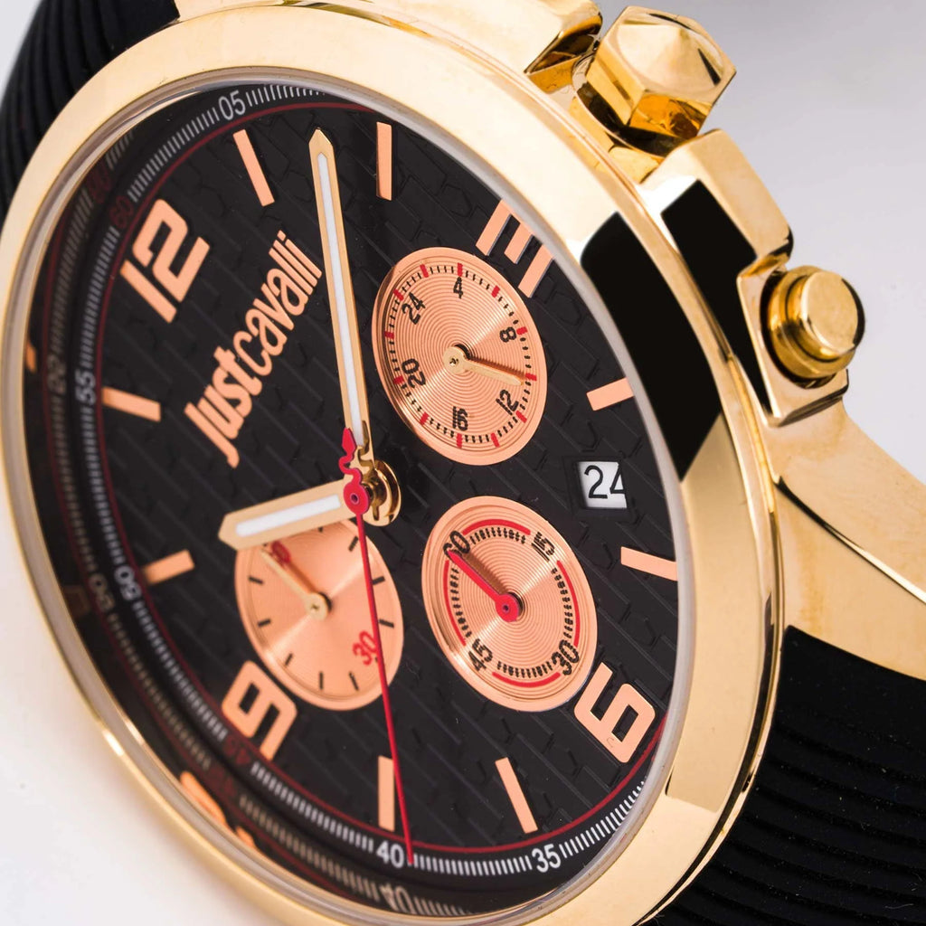 JUST CAVALLI JC1G175P0025 MEN'S SOPHISTICATED ROSE GOLD & BLACK TIMEPIECE