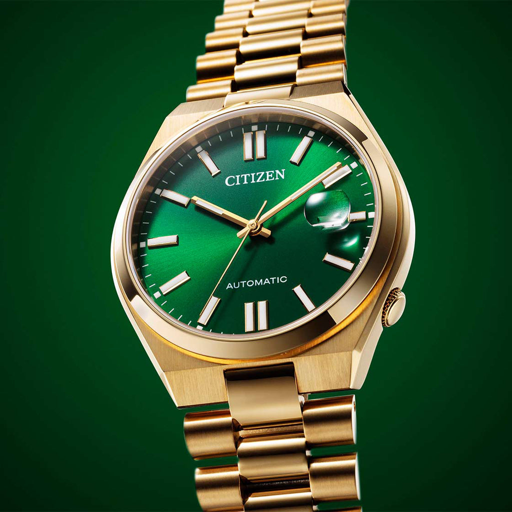 CITIZEN NJ0152-51X GOLD STUNNER - SOPHISTICATED AUTOMATIC MEN'S WATCH with GREEN DIAL & 5 ATM WATER RESISTANCE