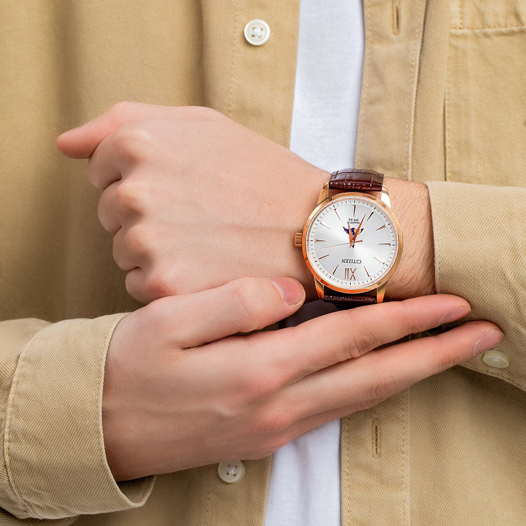 CITIZEN AK5003-05A ROSE GOLD ELEGANCE - MEN'S LEATHER MOONPHASE WATCH