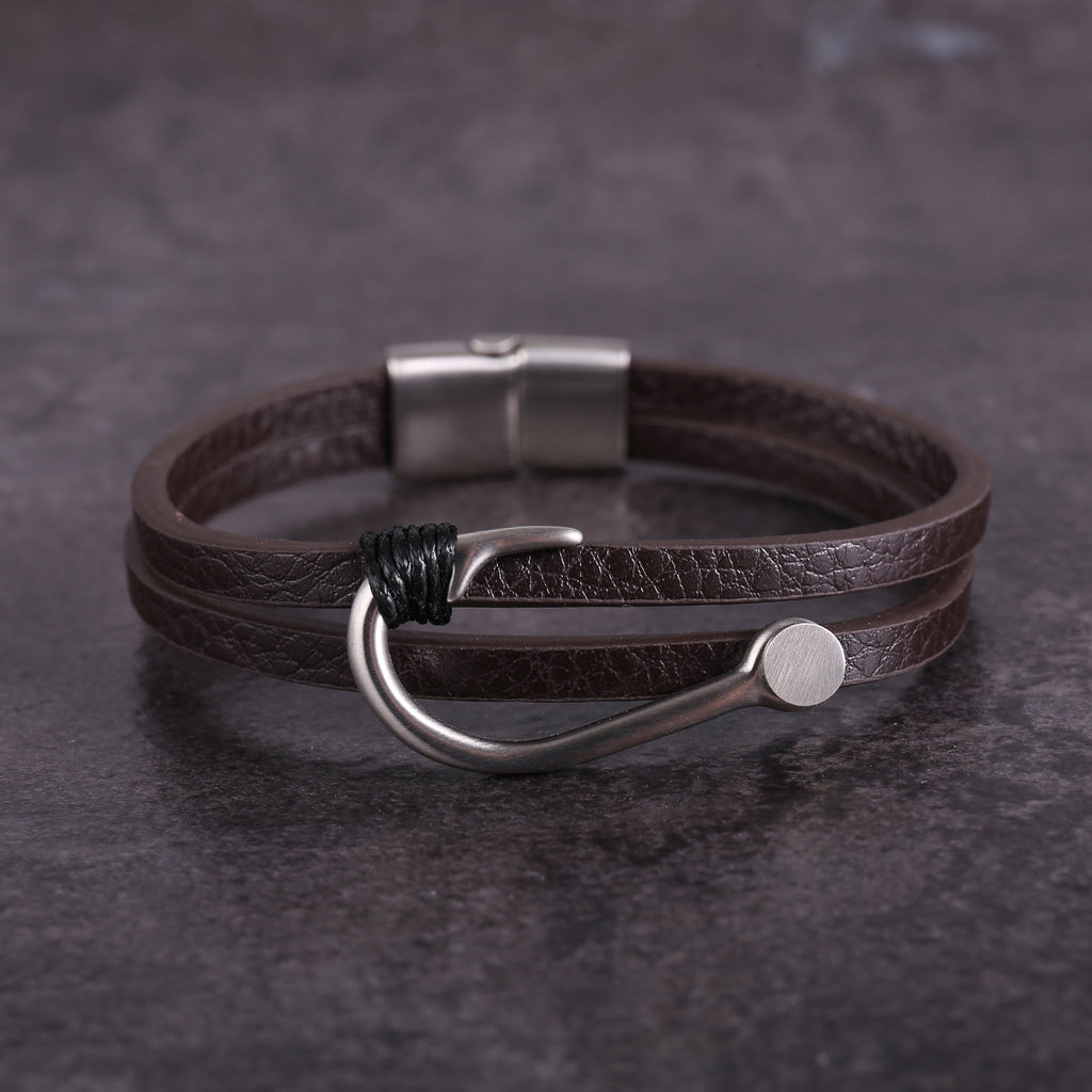 ZINK Men's Brown & Silver Stainless Steel & Leather Bracelet | ZJBC04010