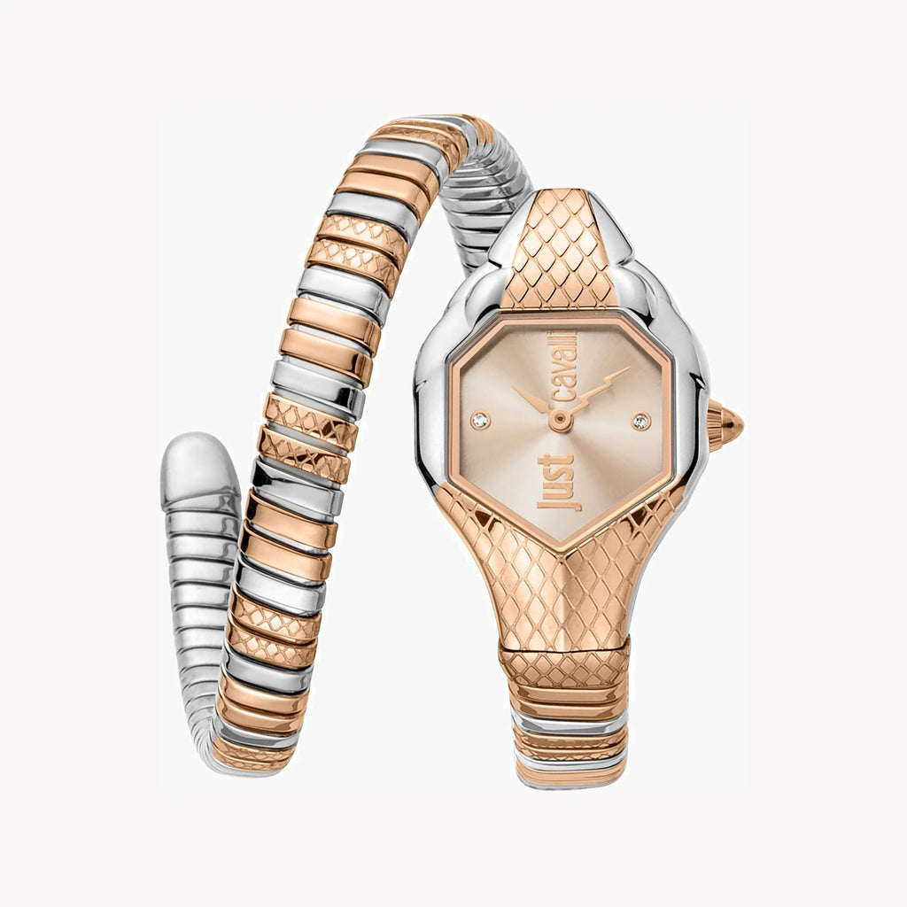 JUST CAVALLI Women's Watch with Silver & Rose Gold Stainless Steel Case and Silver & Rose Gold Stainless Steel Band
