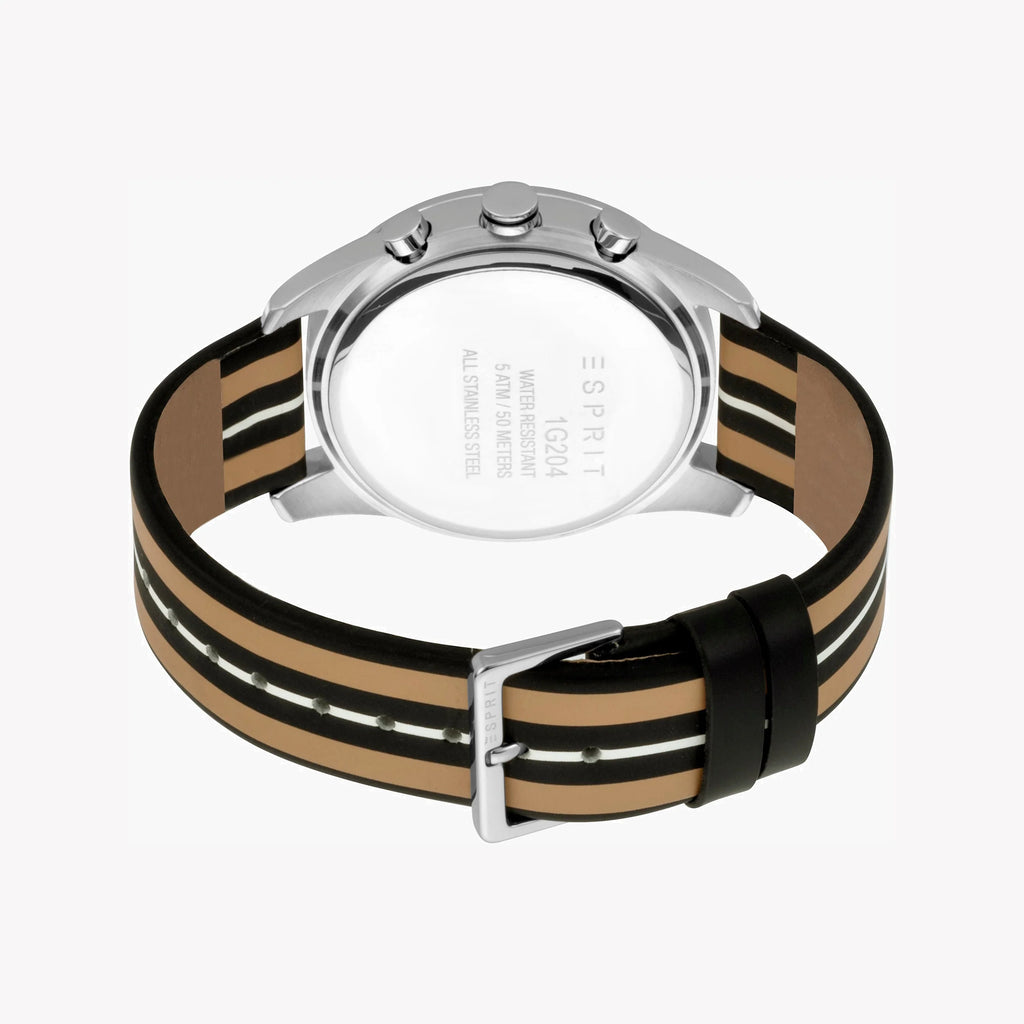 ESPRIT MEN'S CLASSIC ELEGANCE WATCH - STYLISH BLACK LEATHER & SILVER DIAL, 44MM