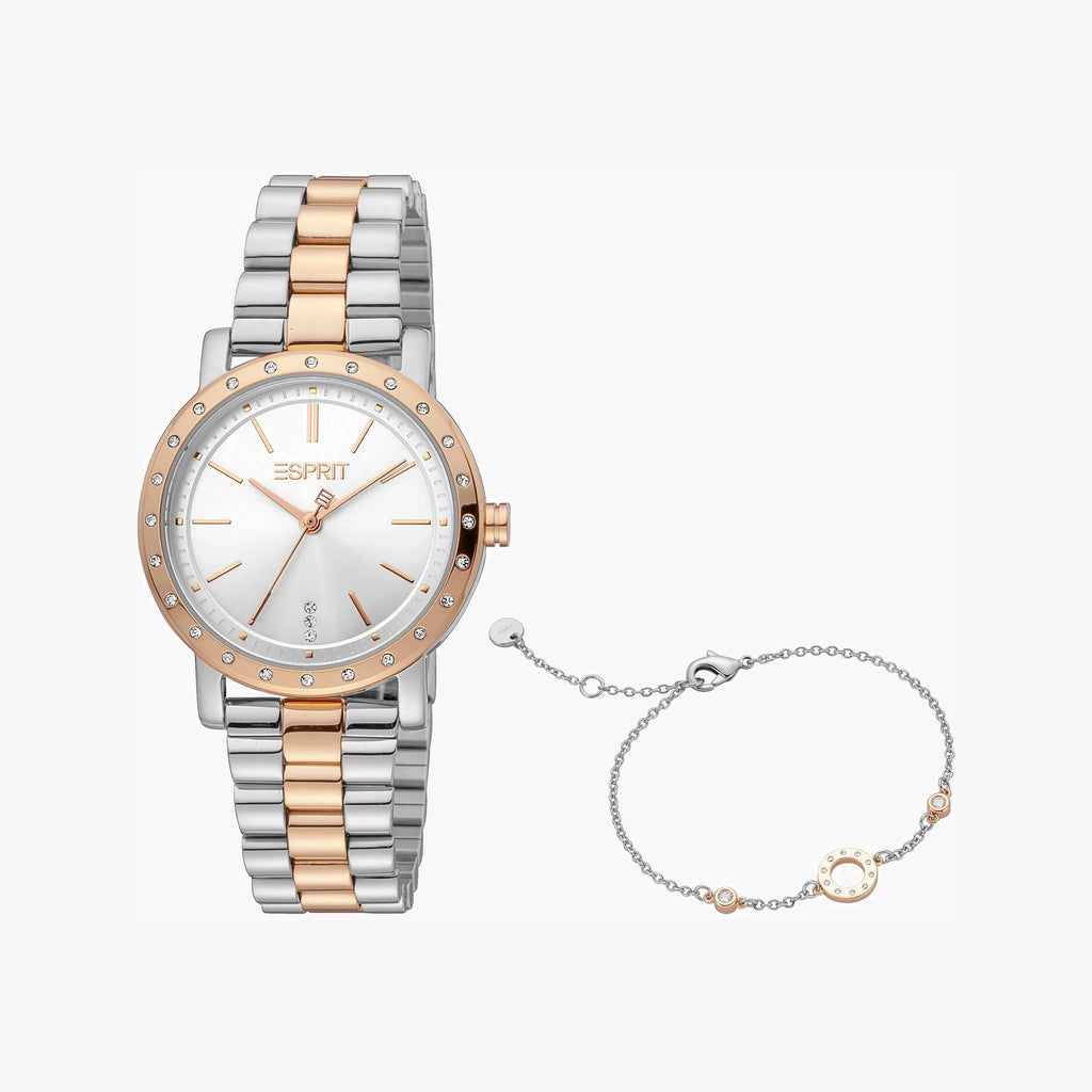 ESPRIT Women's Watch with Silver Stainless Steel Case and Silver & Rose Gold Stainless Steel Band