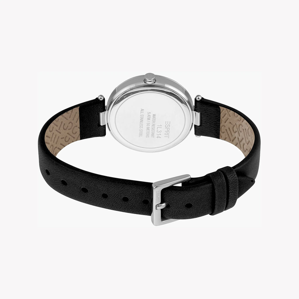 ESPRIT Women's Watch with Silver Stainless Steel Case and Black Leather Band