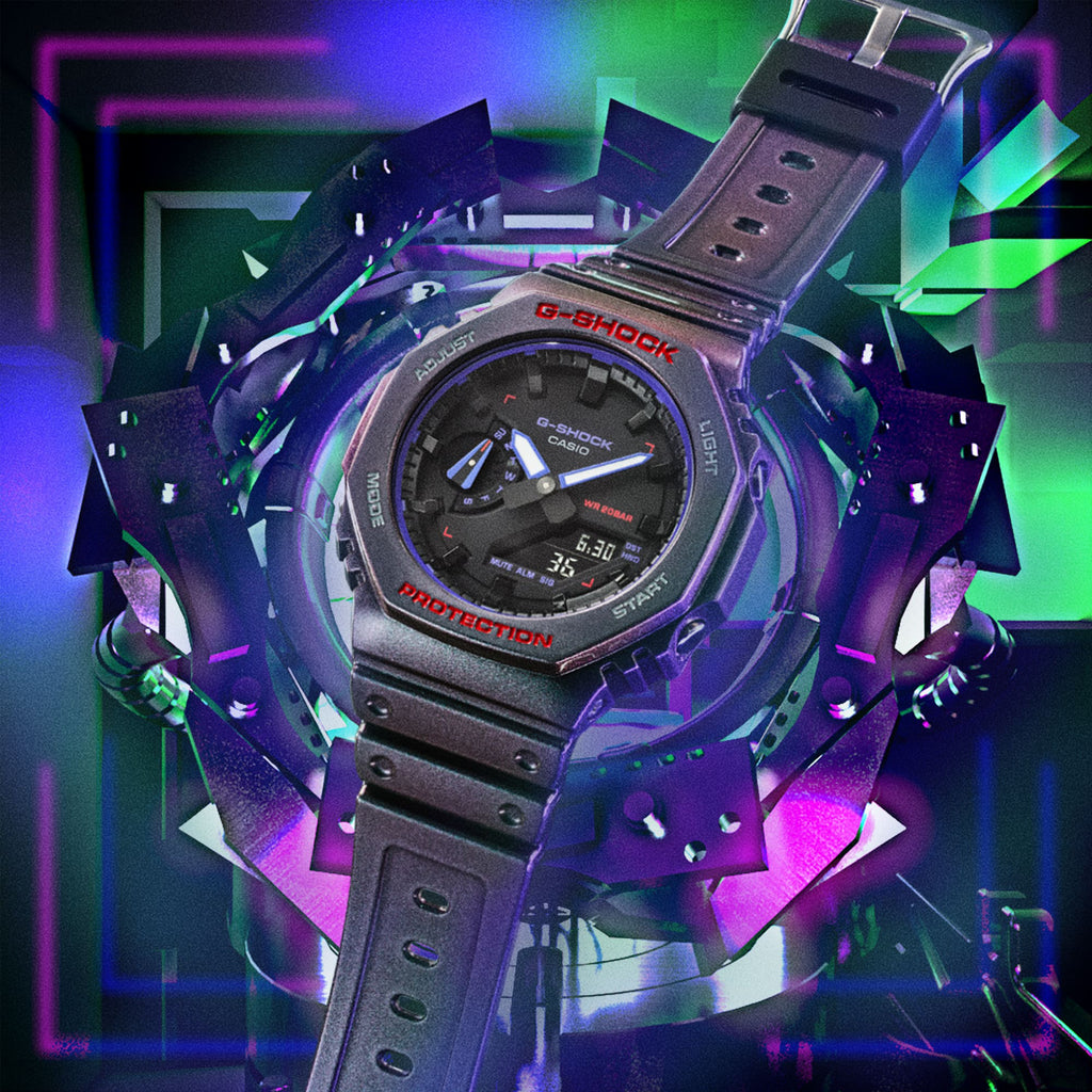CASIO G-SHOCK GA-2100AH-6ADR - VIBRANT PURPLE ADVENTURER Men's Watch with durable resin band and sleek black dial