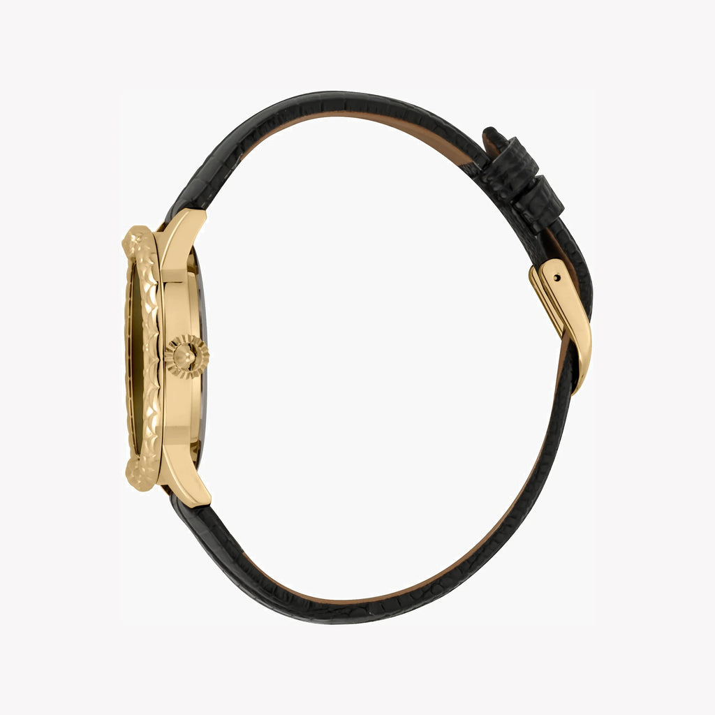 JUST CAVALLI Women's Watch with Gold Stainless Steel Case and Black Leather Band
