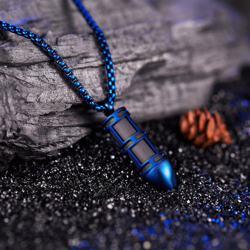 ZINK Men's Necklace - Blue Stainless Steel & Carbon Fiber | ZJPD021SBL