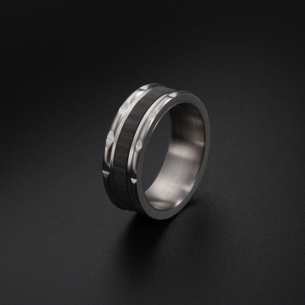ZINK Men's Silver & Black Stainless Steel Ring | ZJRG027M