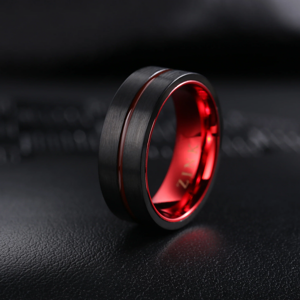 ZINK Men's Black & Red Stainless Steel & Tungsten Ring | ZJRG031TBR
