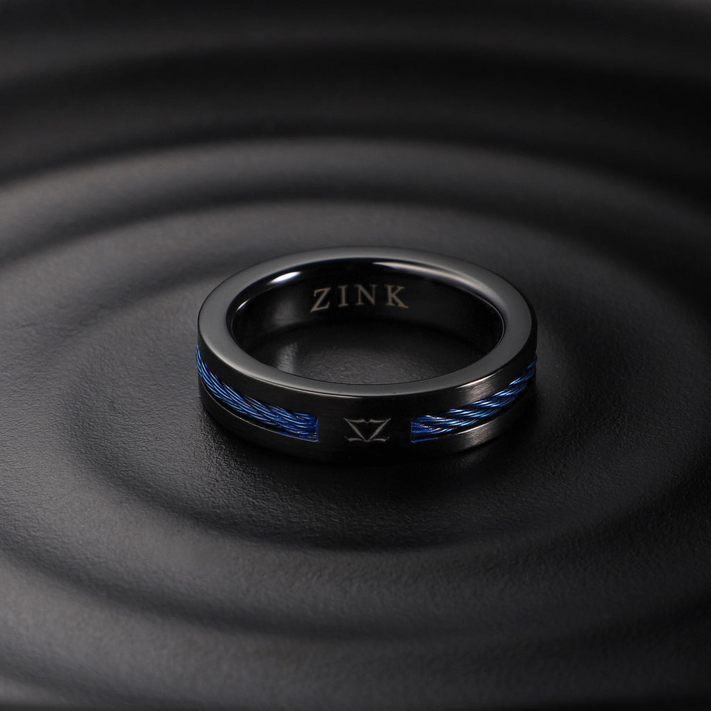 ZINK Men's Black & Blue Stainless Steel Ring | ZJRG041BL