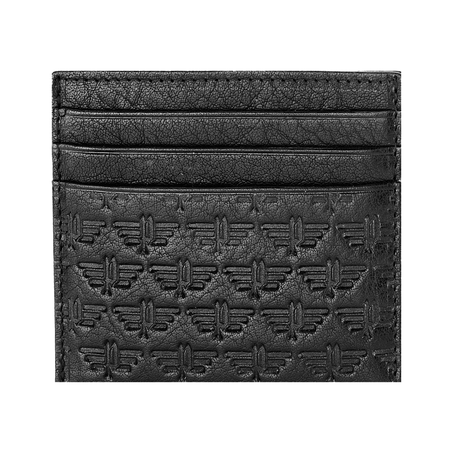 a black card case with a pattern on it